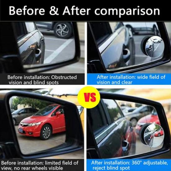 2PCS Car Blind Spot Mirror Side HD Round Glass Convex Rear View 360° Universal