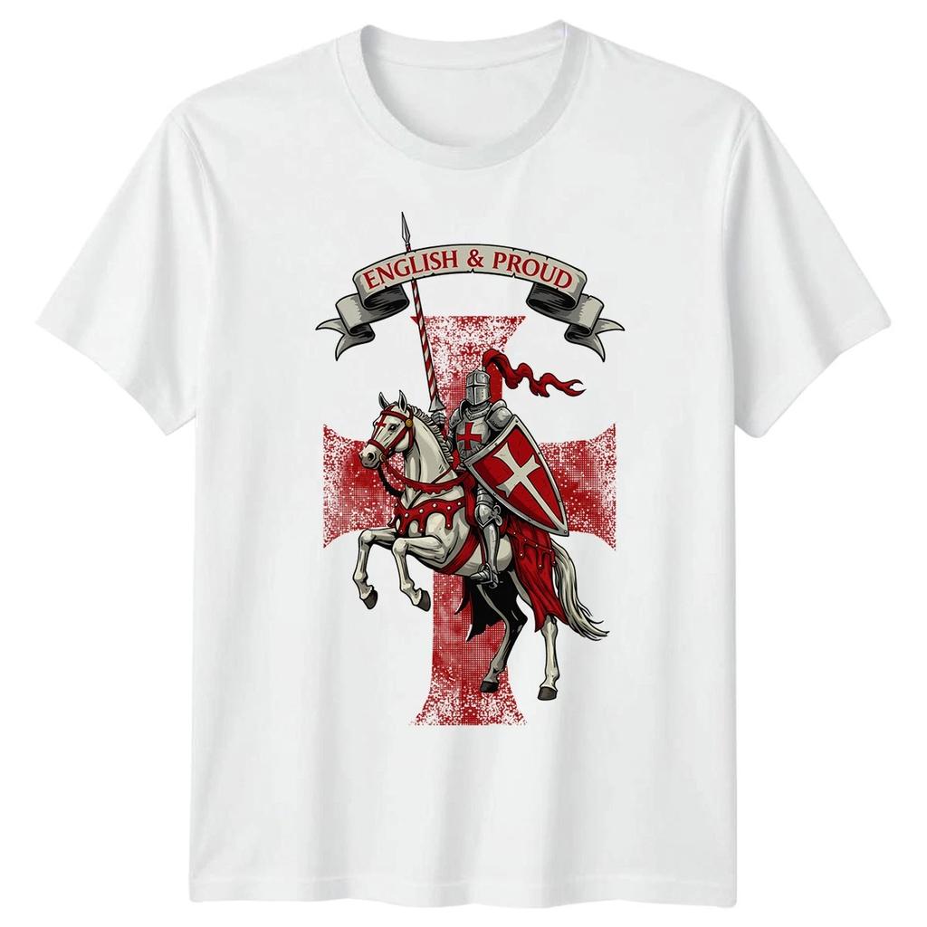T-shirt Giorno di San Giorgio Inghilterra Cavaliere Cavallo Bandiera Inglese Uomo Donna Unisex Top
