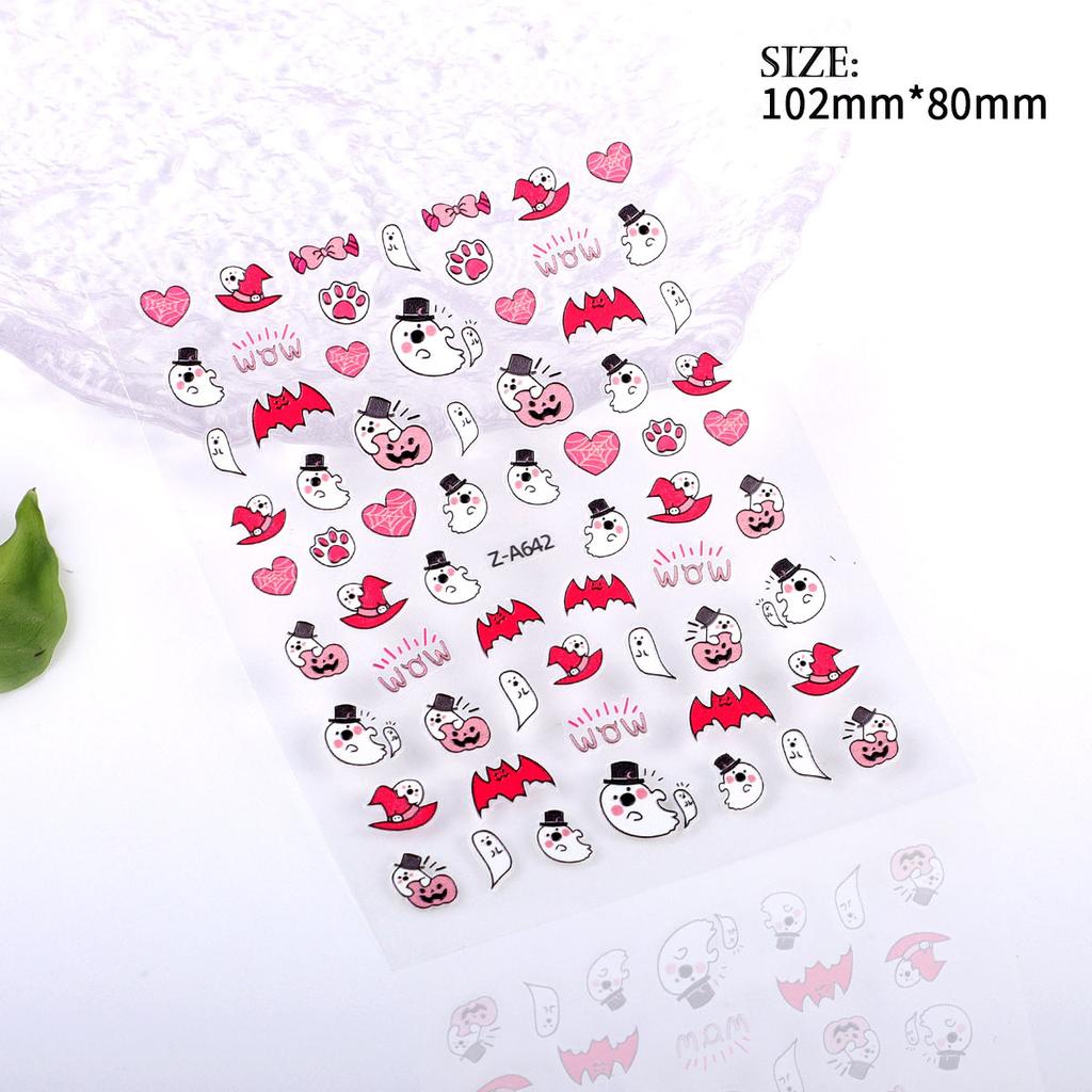 5D Geprägter Nail Art Sticker Halloween Cartoon Spinnennetz Geist Kürbislaterne Nagel Klebeaufkleber