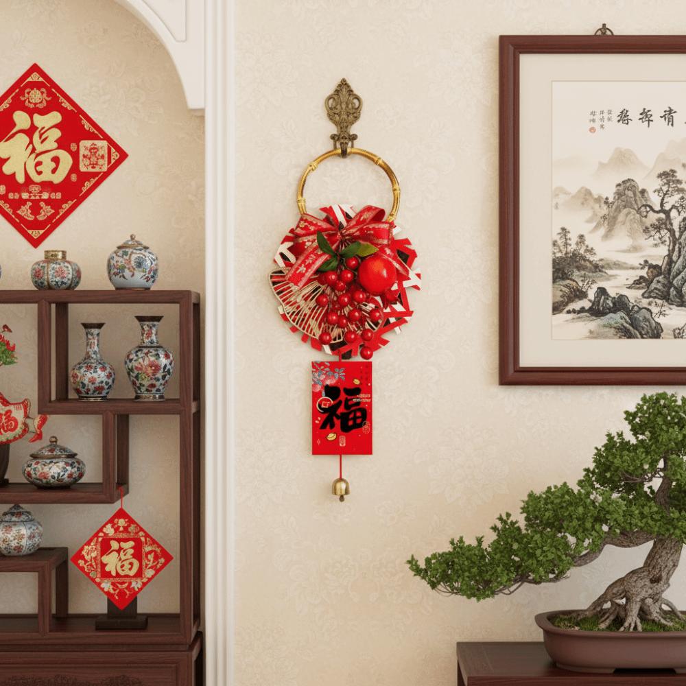 Traditional New Year Decorations Handcrafted Exquisite Bamboo Ring Pendants with Bell Door Handle Decorations Scene Decoration