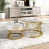 End Table 2 In 1 Round Coffee Made of MDF Side with A Marble Tabletop and Plastic Rattan Sofa Drawers Solid Wood Handles Gold-Colored Iron Legs. 70