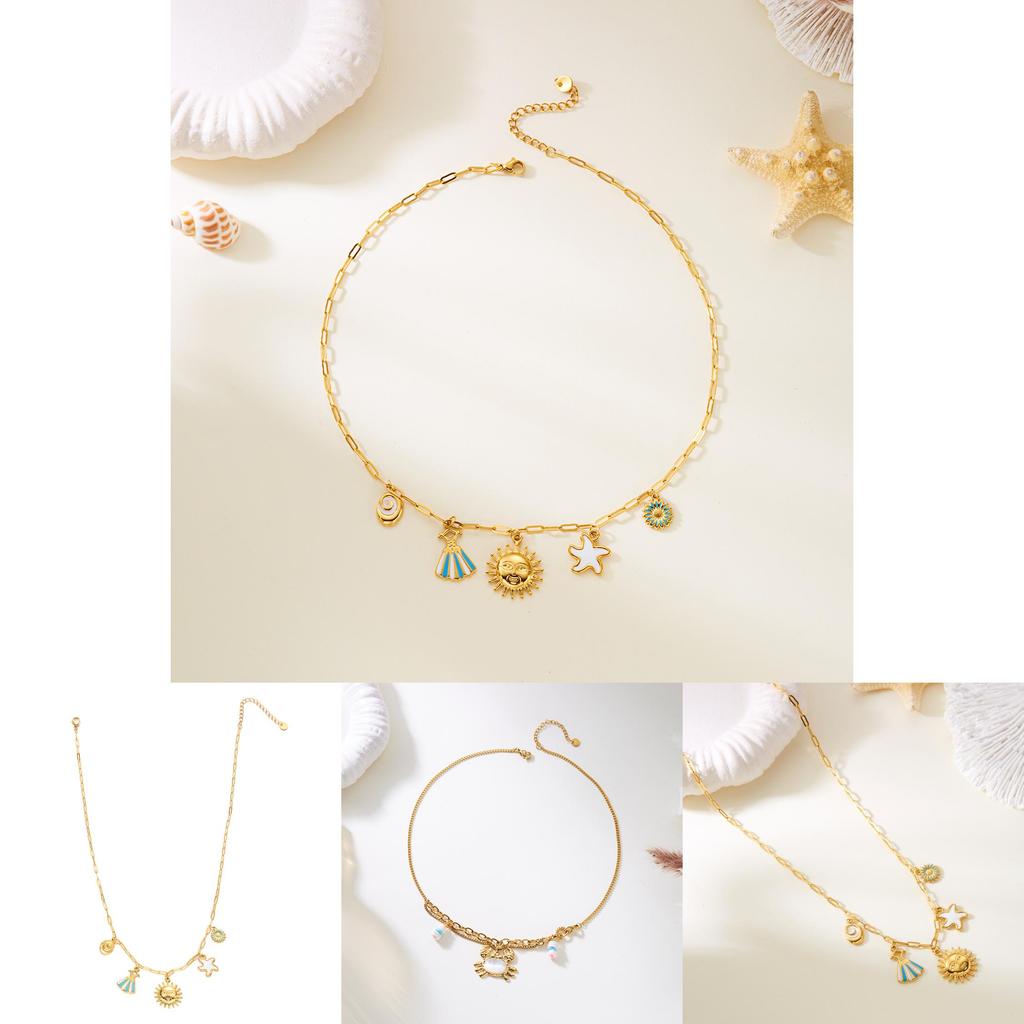 Summer Jewelry Multilayer Stainless Steel Sea Turtle Shell Pendant Necklace For Women