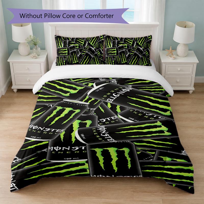 Set Copripiumino Monster Energy Stampa 3 Pezzi 1 Copripiumino e 2 Federe Biancheria da Letto Morbida per Camera da Letto Domestica