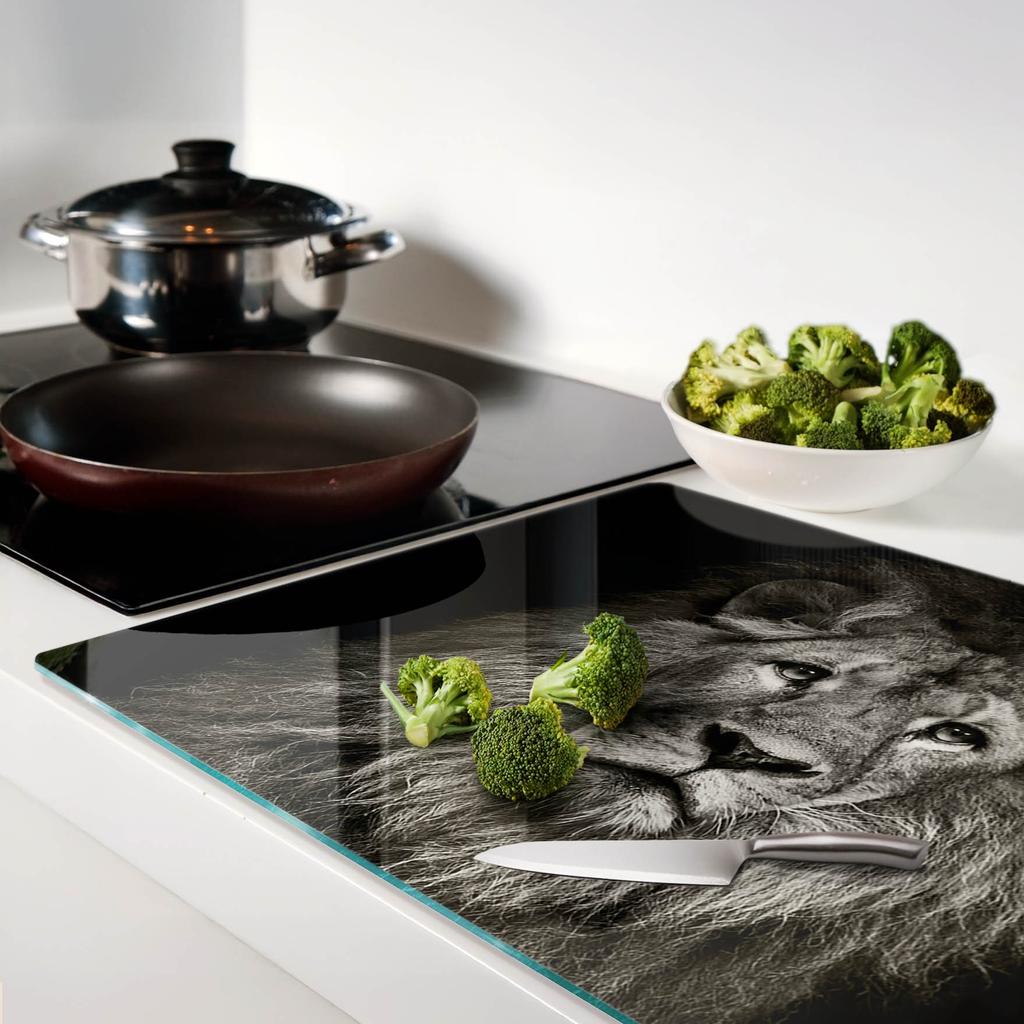 Glass Decorative Board with Graphic Lion for Serving Snacks 80x52 cm