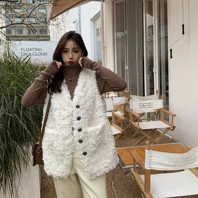 Women's Coats Autumn Winter Fashion Lamb Wool Sleeveless Loose Outwear Casual Pockets Soft Warm Fur Vests for Women