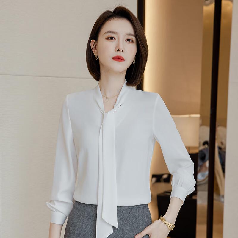 Women's Chiffon Long-Sleeve Tie-Neck Blouse