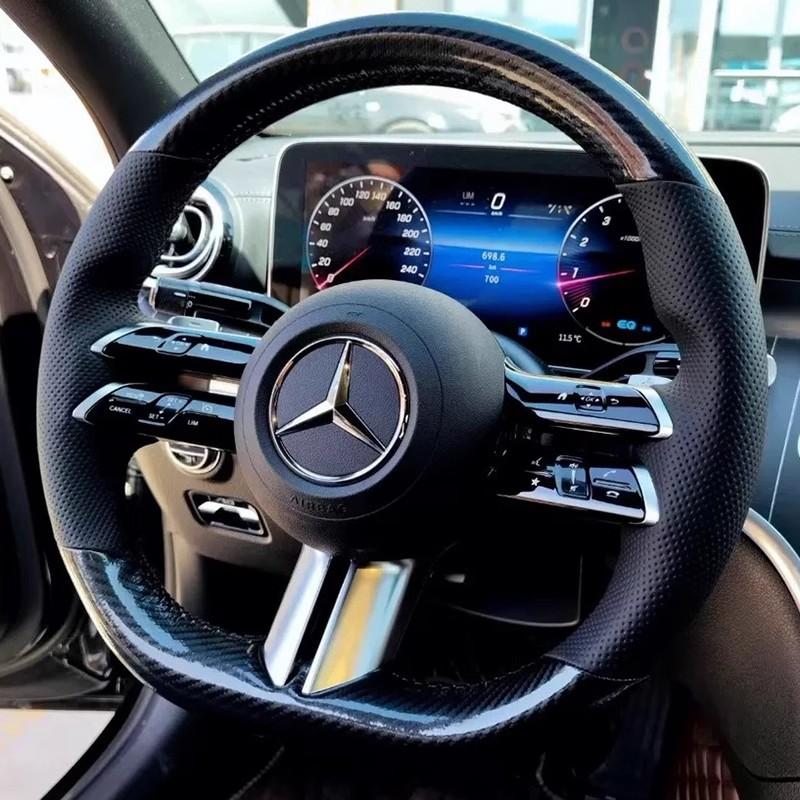 Для Mercedes Benz Class W206 E-Class W213 S-Class W223 Ручная прошивка Карбон белый Кожаный Чехол на Руль Автомобиля 2