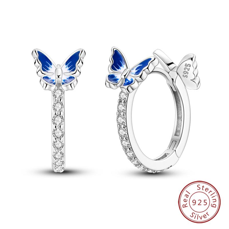 100% 925 Silver Colorful Butterfly Ladybug Rose Bow Pendant Earrings For Women Fashion Anniversary Party Jewelry Gifts