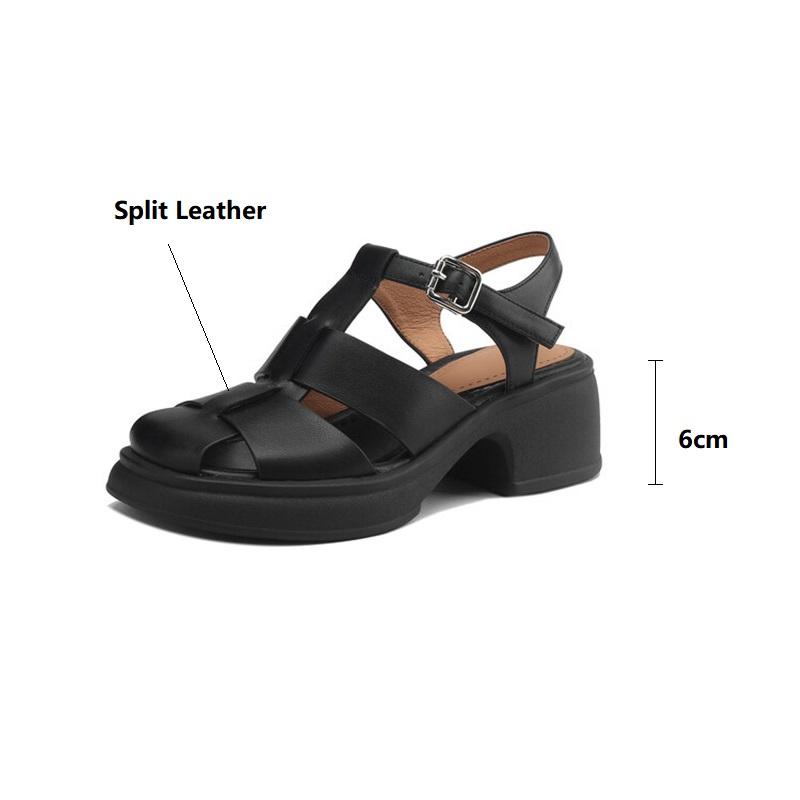 Fashion 2025 Summer Sandals Split Leather Roman Sandals for Women Casual Buckle Strap Platform Shoes GLADIATOR Thick Heel Women Shoes