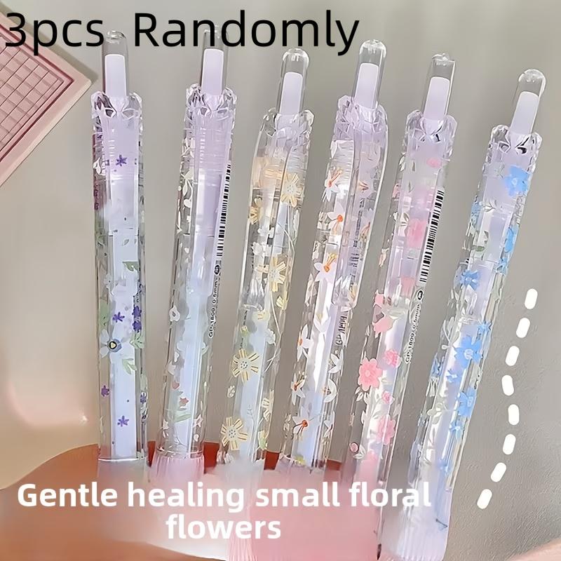 3pcs Limited Edition Small Floral Press-Type Gel Pen High Value ST Quick-Drying Black Pen Exam Brush Pen Press-Type Pen Stationery Supplies 3 pieces