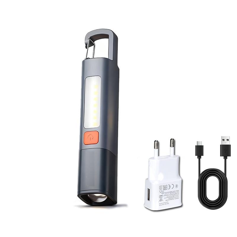 Strong Lighting ABS Flashlamp USB Charging Portable Outdoor EDC Torch Camping Hanging Flashlights Telescopic Focus COB Side Lamp
