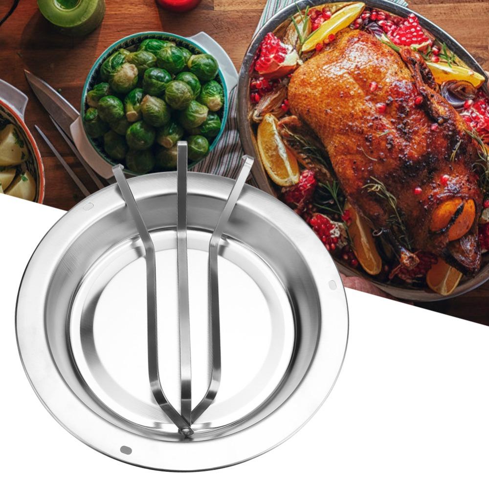 Upright Design Barbecue Tray Stainless Steel Beer Can Chicken Holder Outdoor Grilling BBQ