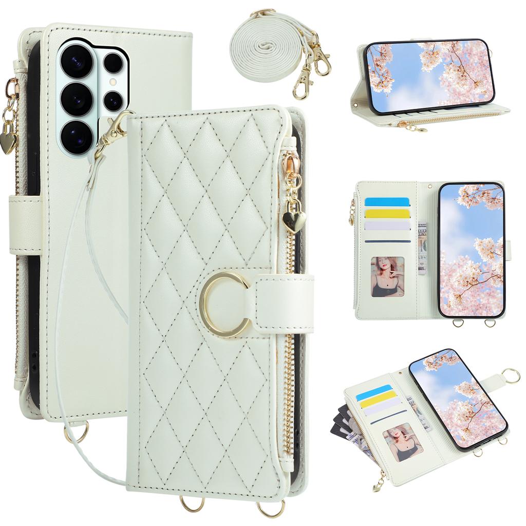 Crossbody Wrist Strap Leather Wallet Phone Case for Samsung S25 Edge S26 Ultra S24 S23 S22 S21 Plus Note 20 Flip Stand Cover