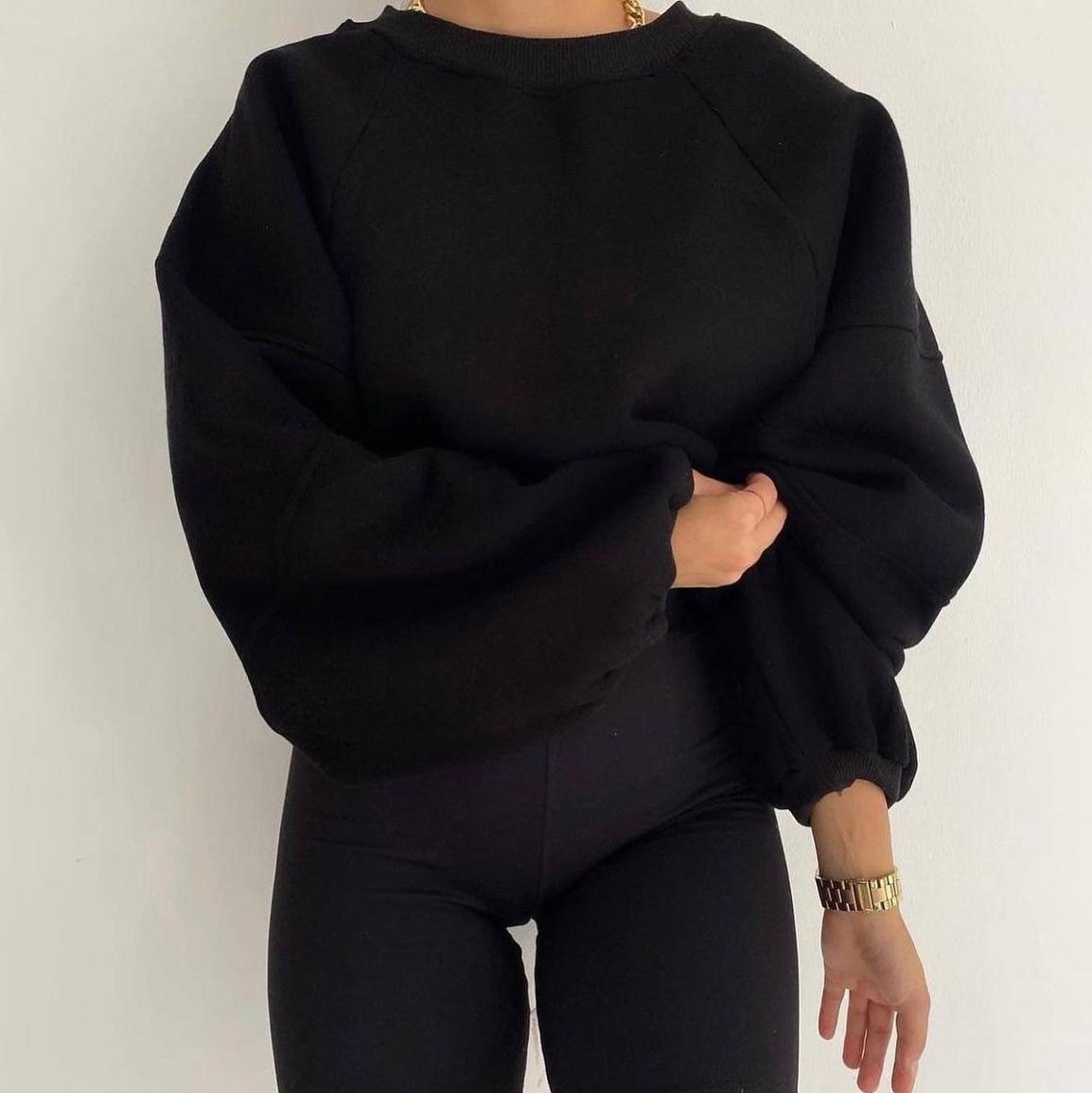 

Женские свободные свитера с длинным рукавом и капюшоном с круглым вырезом, женские топы, однотонные толстовки XXL чёрный