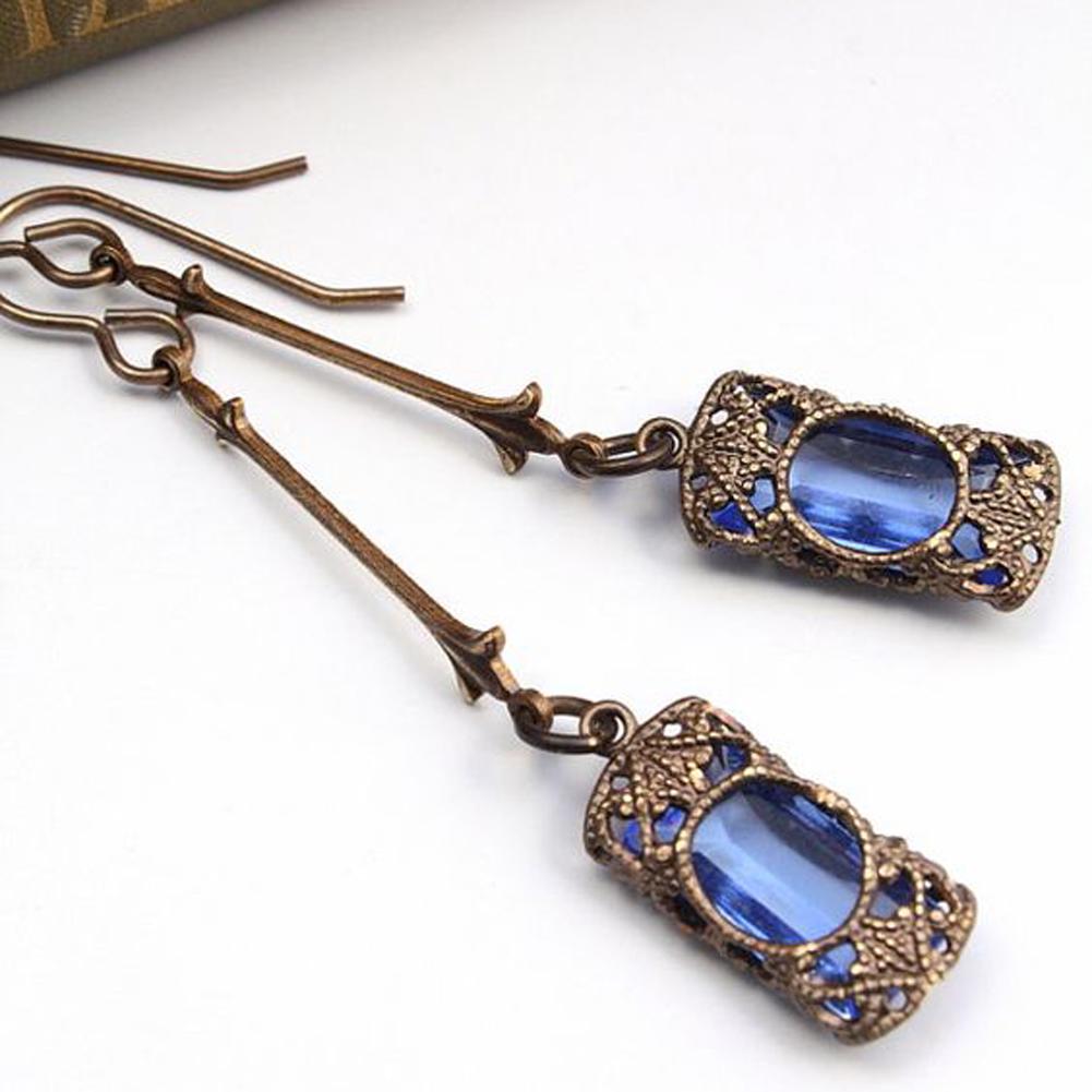 Women Zinc Alloy Jewelry Cylinder Shape Vintage Green Glass Hook Dangle Earring Accessories