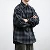 Camisa Exterior Casual de Manga Larga de Cuadros Gruesos Vintage para Hombre Ropa de Trabajo Holgada