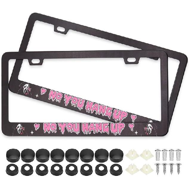 Splicing Skull Ghost Bat License Plate Frames, 2 Pack Halloween Horror Car Plate Frame, Stainless Steel License Plate Holders Covers With Free Screws