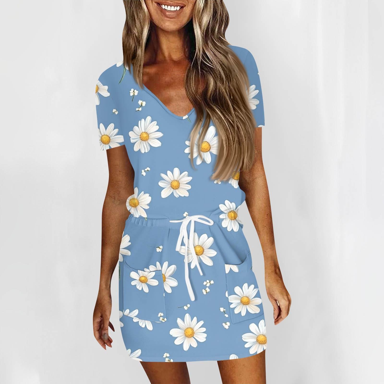 

Женские модные повседневные платья с V-образным вырезом и коротким рукавом, на завязках, с пайетками M синий