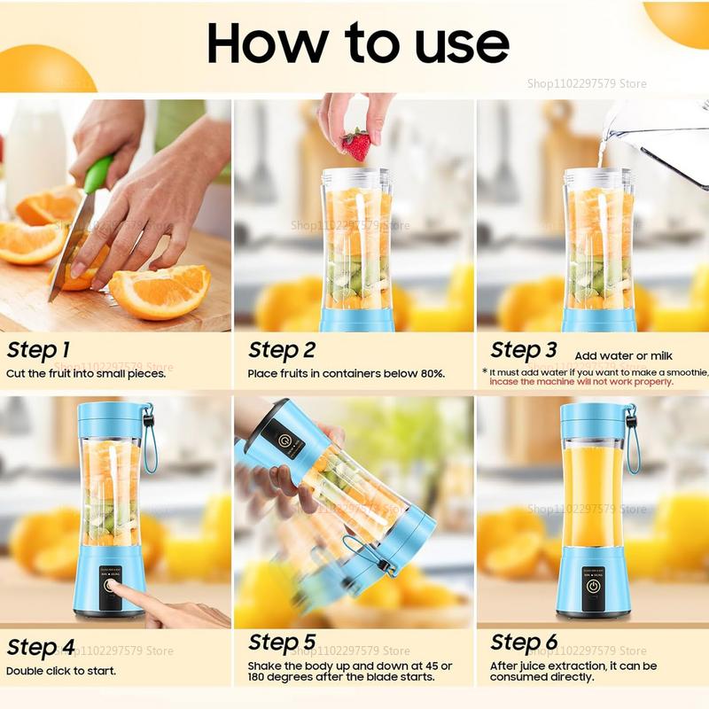 Liquidificador Portátil Sem Fio de Tamanho Pessoal - Mini Liquidificador Faz Smoothies e Shakes, Copo de Viagem de 380ml Livre de BPA para Escritório/Casa/Academia