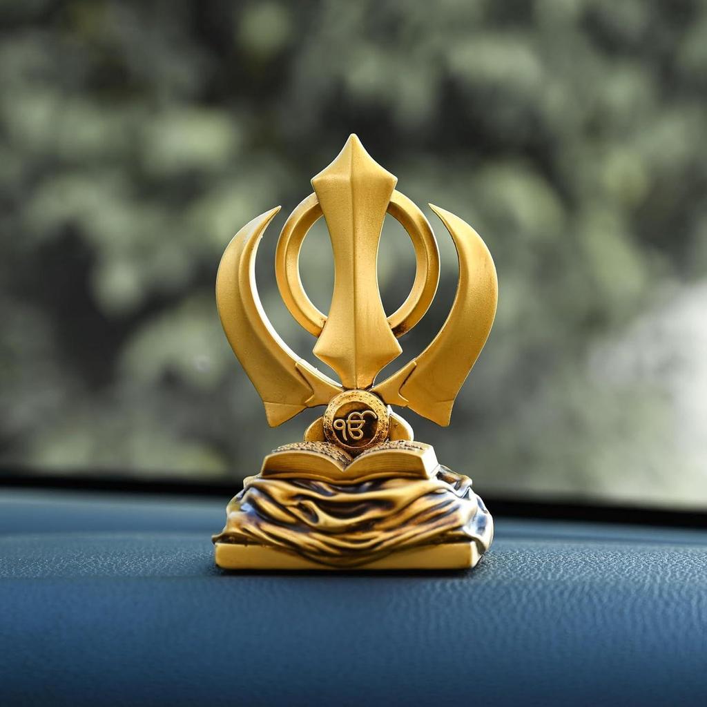 Khanda Sahib Idol Sikhisches religiöses Symbol Khanda Sahib Statue für Armaturenbrett Idol für Pooja Bürotisch Ausstellungsstück