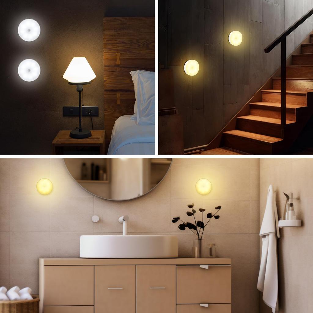 2pcs Magnetic Motion Sensor Nightlight with USB Charging Cable Walls LED Night Lights for Home Kitchen Hallway Bathroom Lighting