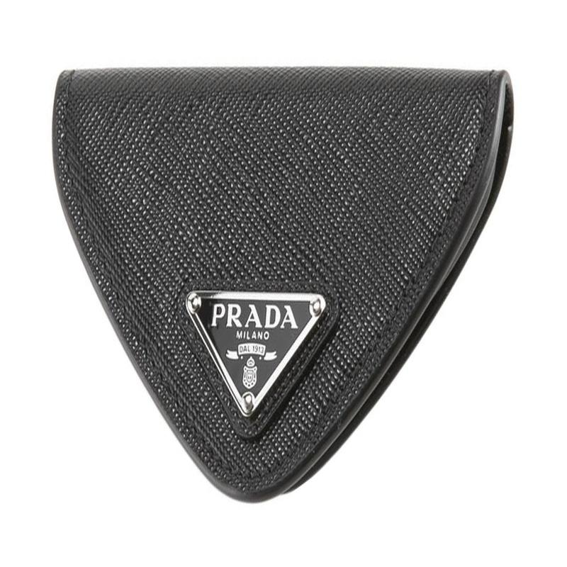 Prada Triangle metal triangle logo zipper leather wallet men's black