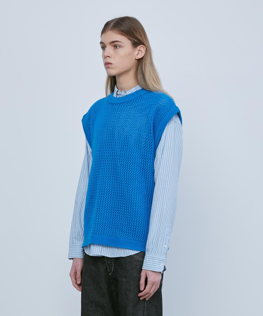 Knitted Net Round Vest Blue
