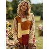 Spring Europe America Splicing Colors Flower Print Women's T-shirt Pullover Fashion Women Long Sleeve Clothing Outdoor Casual Tees Top