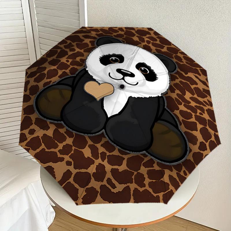 1PC Panda Heart Umbrella-8-Rib Reinforced, Automatic Open, Lightweight & Durable, Cute Fashion Accessory for Outdoor-P79