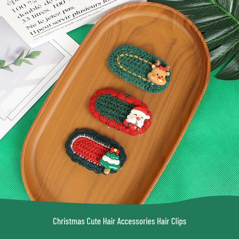 Handmade Knitted Christmas Hair Clips: Cute Santa Claus & Snowman Accessories for Adults and Kids