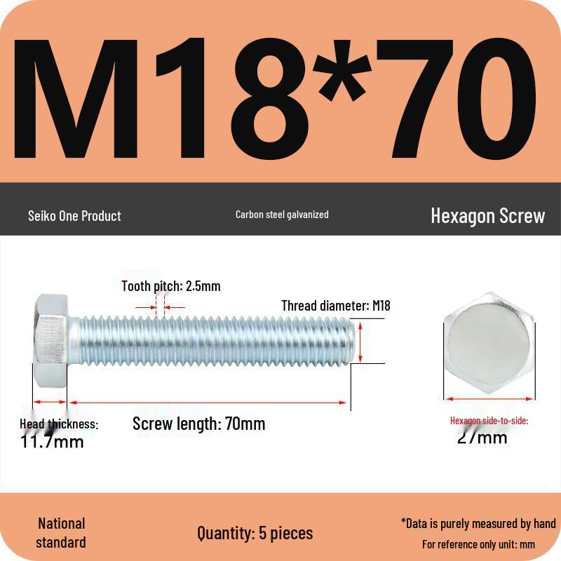 8.8 Grade Galvanized Hex Head Bolt, High-Strength M4-M30