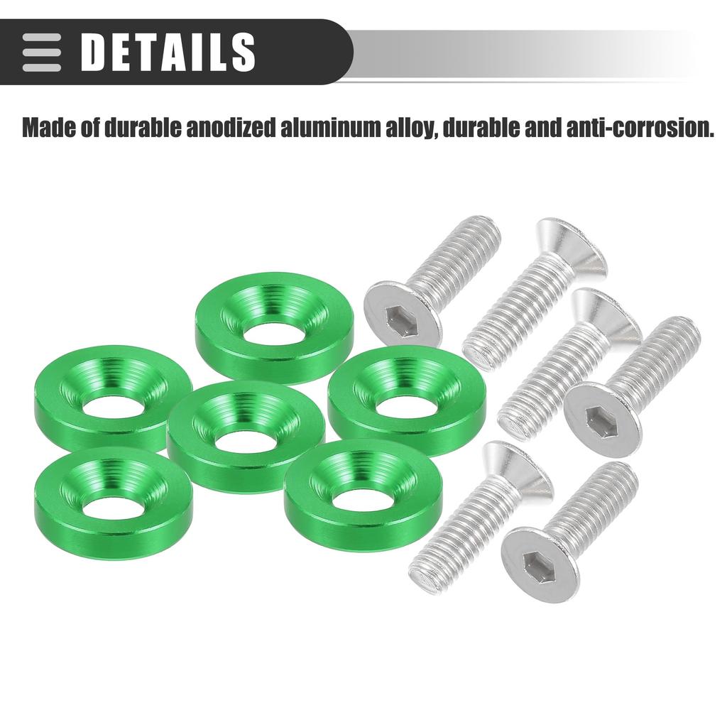 Motoforti Universal Finish Countersink Fender Bumper Washer Gasket Screw Engine Bay Fastener Kit for