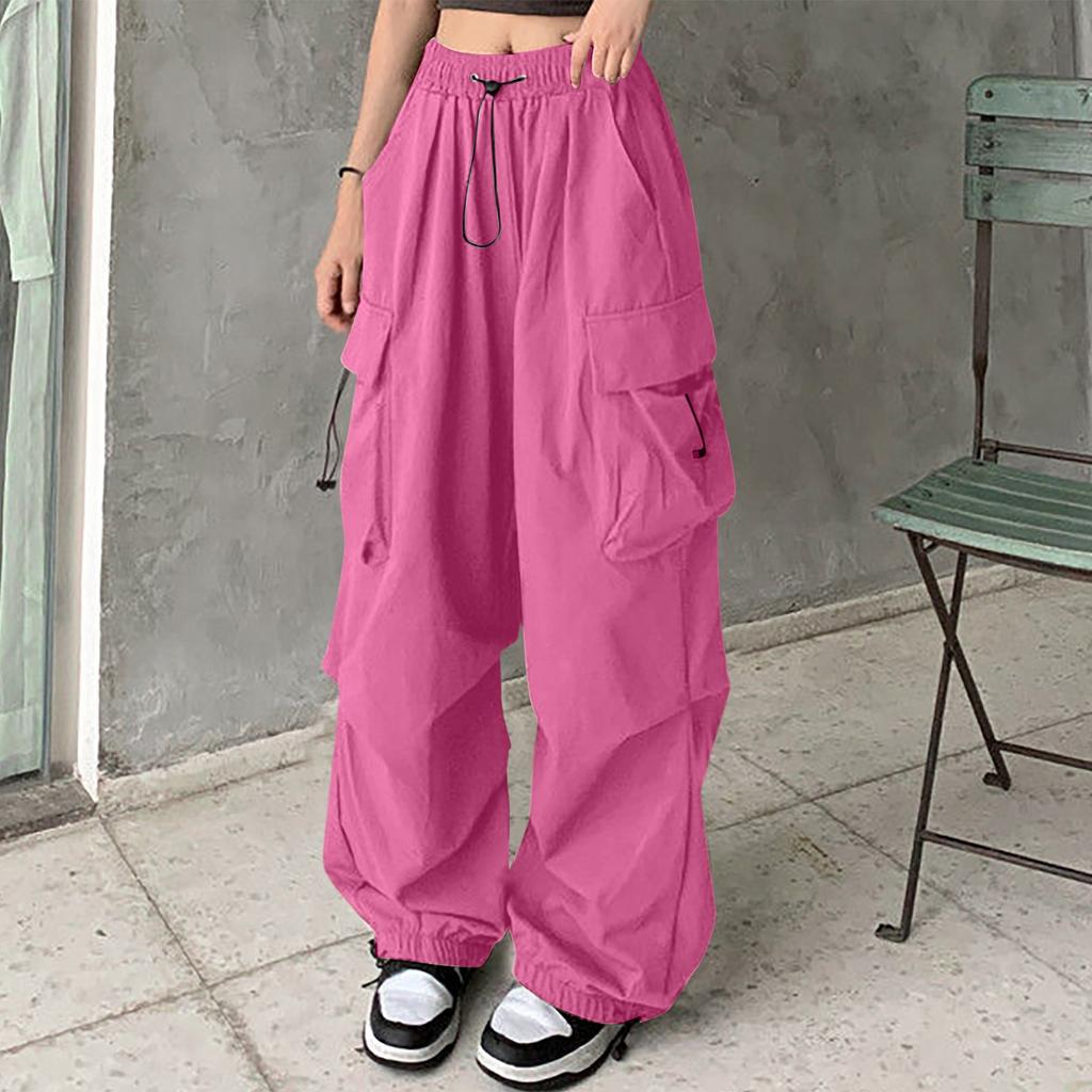 Women's Wide-Leg Athletic Pants with Multiple Pockets, Drawstring and Tapered Ankles