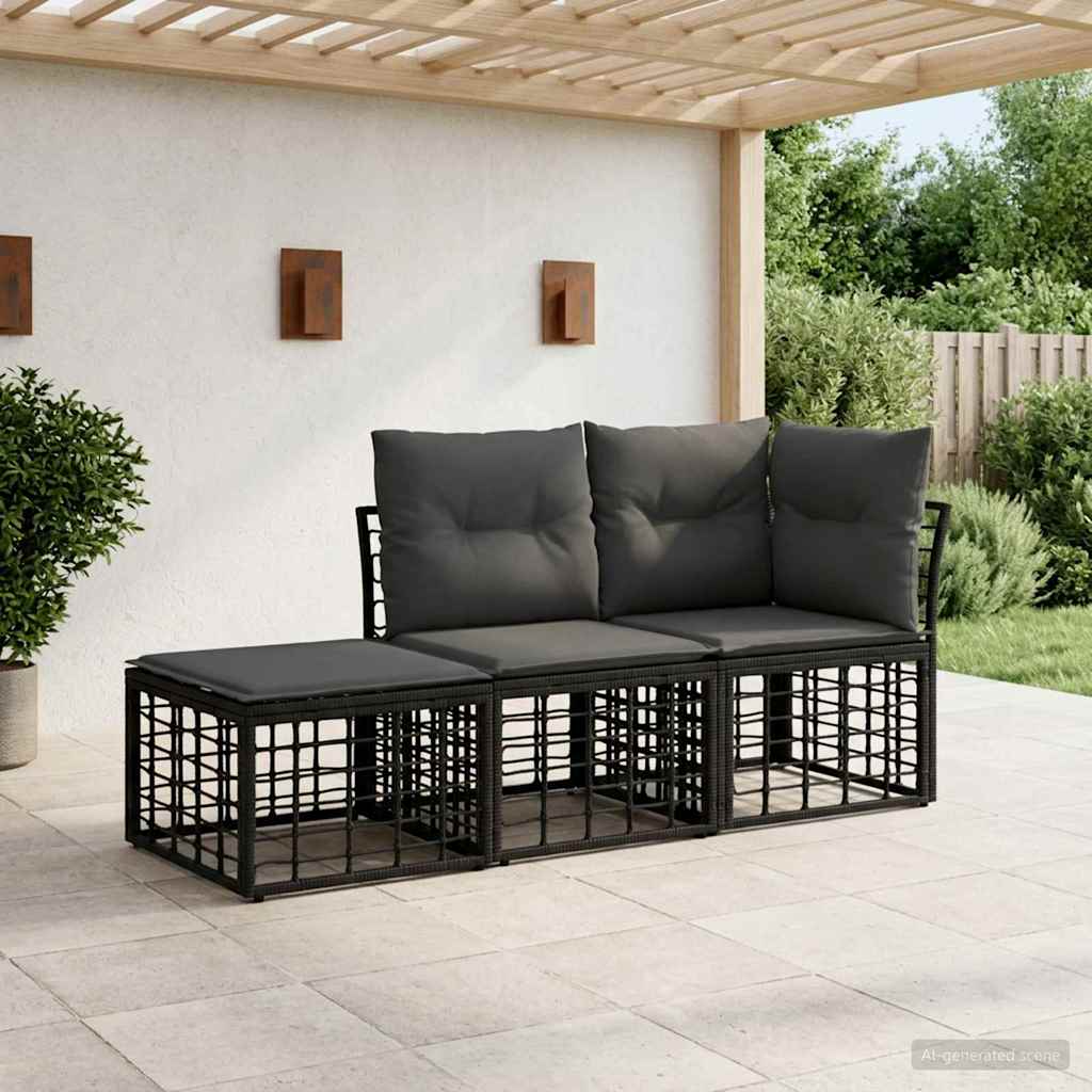 Outdoor Sofa Set 3 Pcs Black Polyester