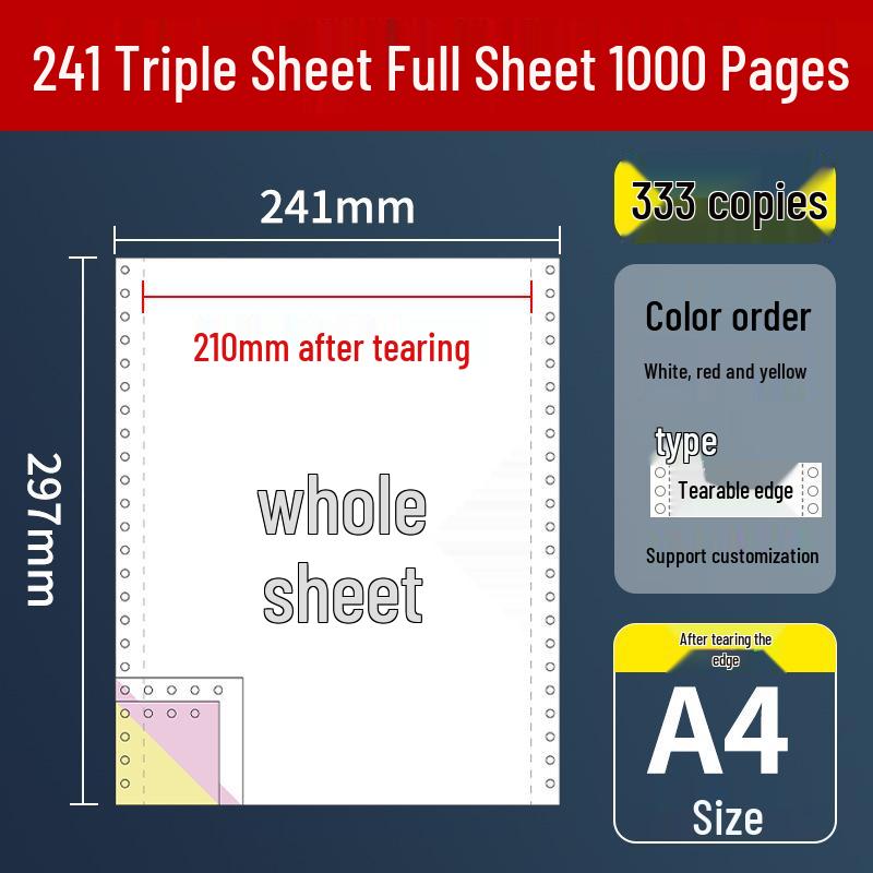 Pinfeed Multi-Part Computer Paper, 210x297mm, 241x297mm, 1000 Sheets/Box