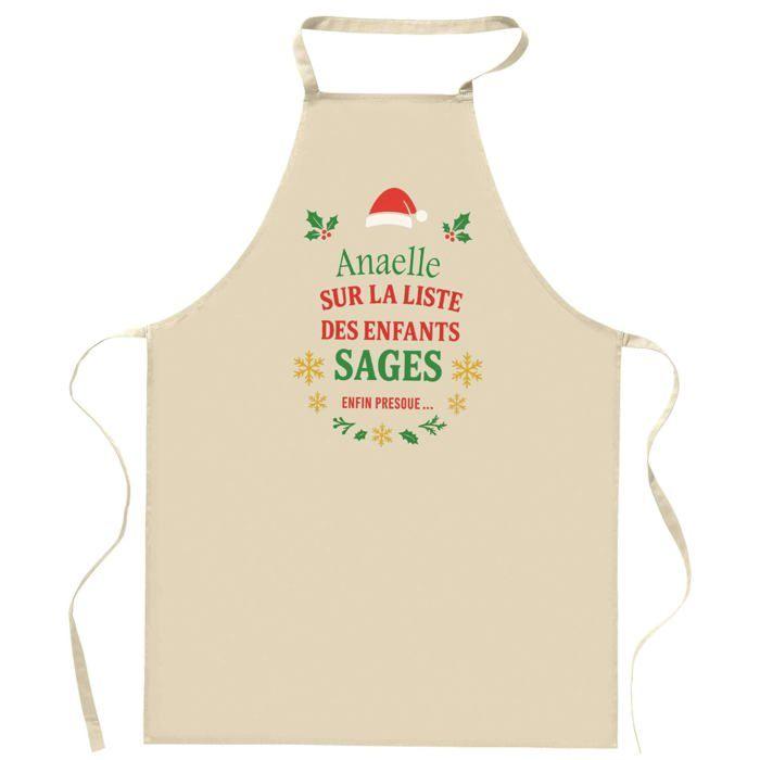 Tablier de cuisine - Anaelle - Motif "Liste des enfants sages" - Coton résistant - Impression France
