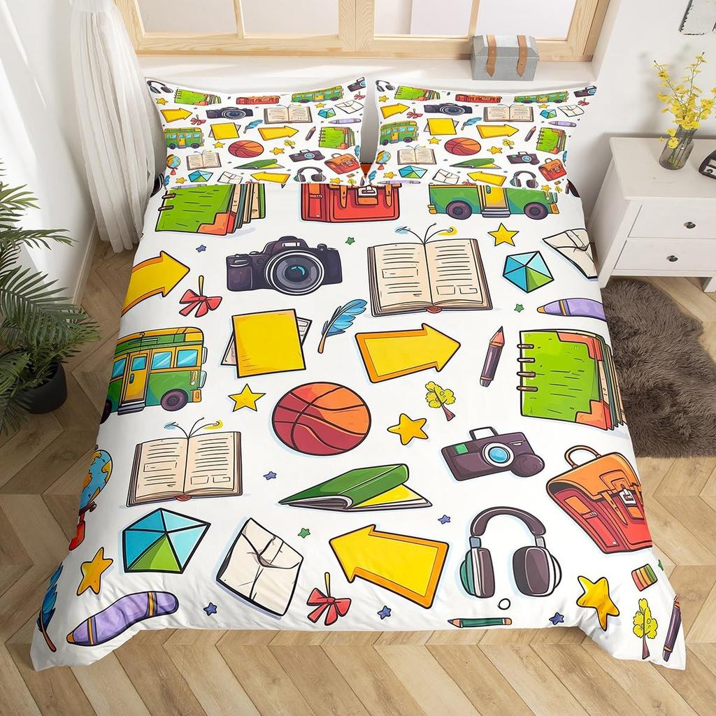 Cartoon Graffiti Bedding Set Back To School Duvet Cover For Kids Boys Girls BedroomMath Geometric Symbol Comforter Cover Twin