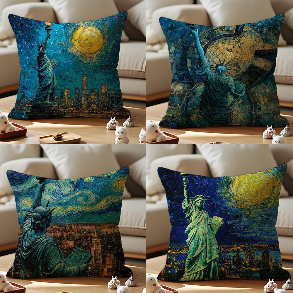 G-Goddess Of L-Liberty Cushion Cover Anti-dustmite Pillowcase Invisible Zipper Silky Short Plush Sofa Cushion Cover