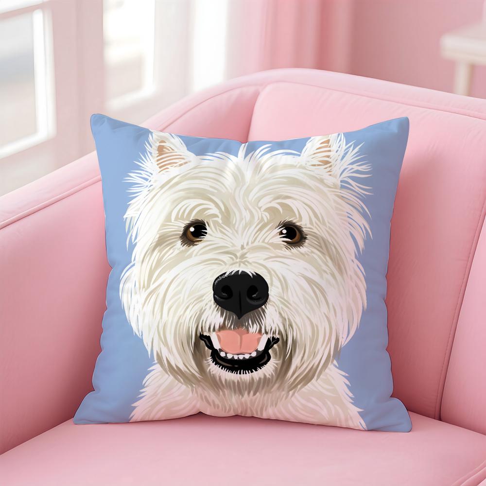 WWest Highland White Terrier Cushion Cover Pillowcase Short Plush Invisible zipper Room Sofa Cushion Cover