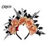 Gothic Hair Accessories for Women Halloween Rose Headband, Flower Leaf Crown Hoops Bands, Black Headband Headpiece Hairband Cosplay Party Dress