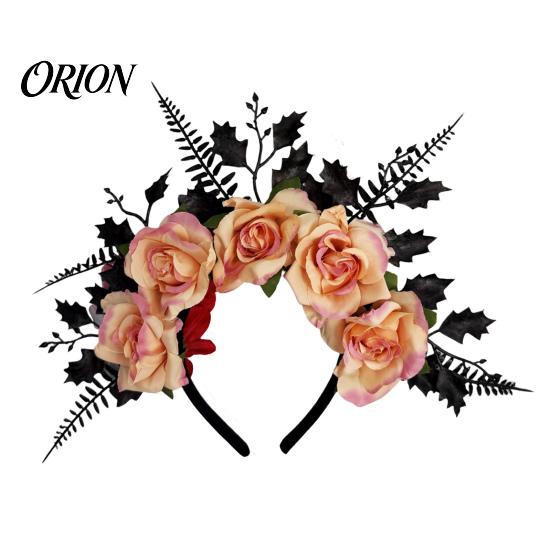 Gothic Hair Accessories for Women Halloween Rose Headband, Flower Leaf Crown Hoops Bands, Black Headband Headpiece Hairband Cosplay Party Dress