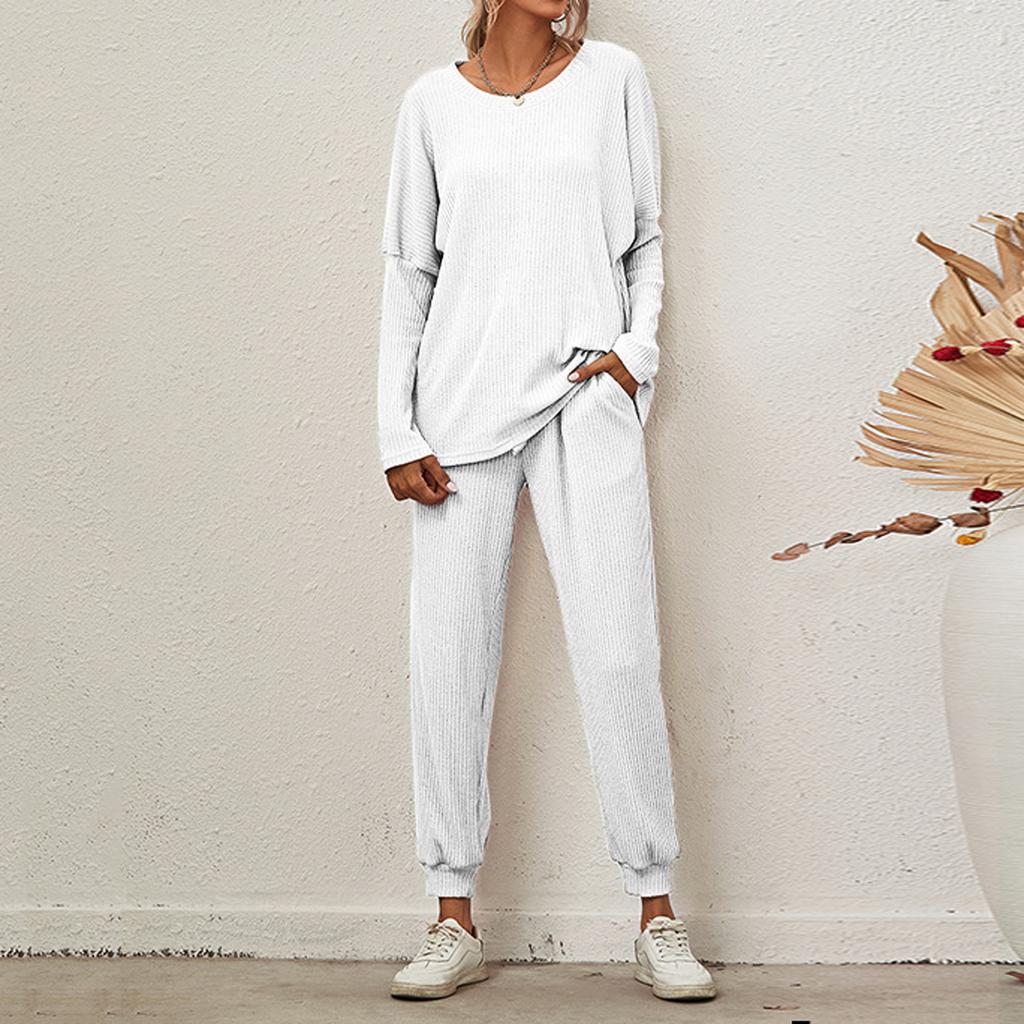 Women's 2 Piece Outfits Sets Ruched Long Sleeve Tops  Wide Leg Pants Tracksuit Sets