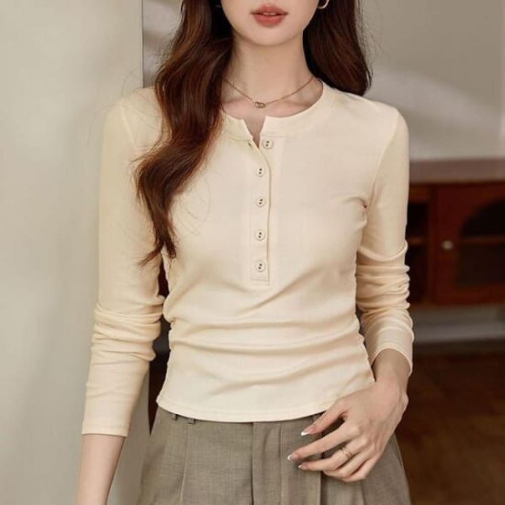 Navava Unisex NT3046 Ribbed Basic Henley Neck Long Sleeve T shirT