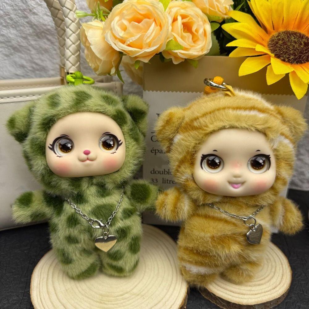 Keychain Vinyl Face Plush Doll Bag Charm Vinyl Doll Toy Leopard Stuffed Pendant Girls Women