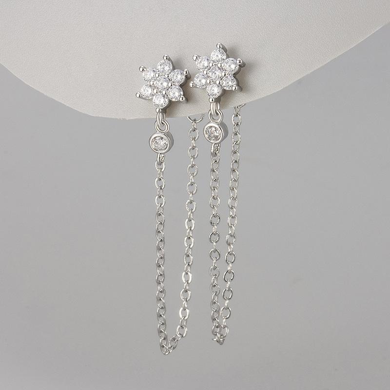 New Arrival Double Chains Long Tassel Drop Earrings For Women Korean Stainless Steel Zircon Hanging Earring Piercing Jewelry