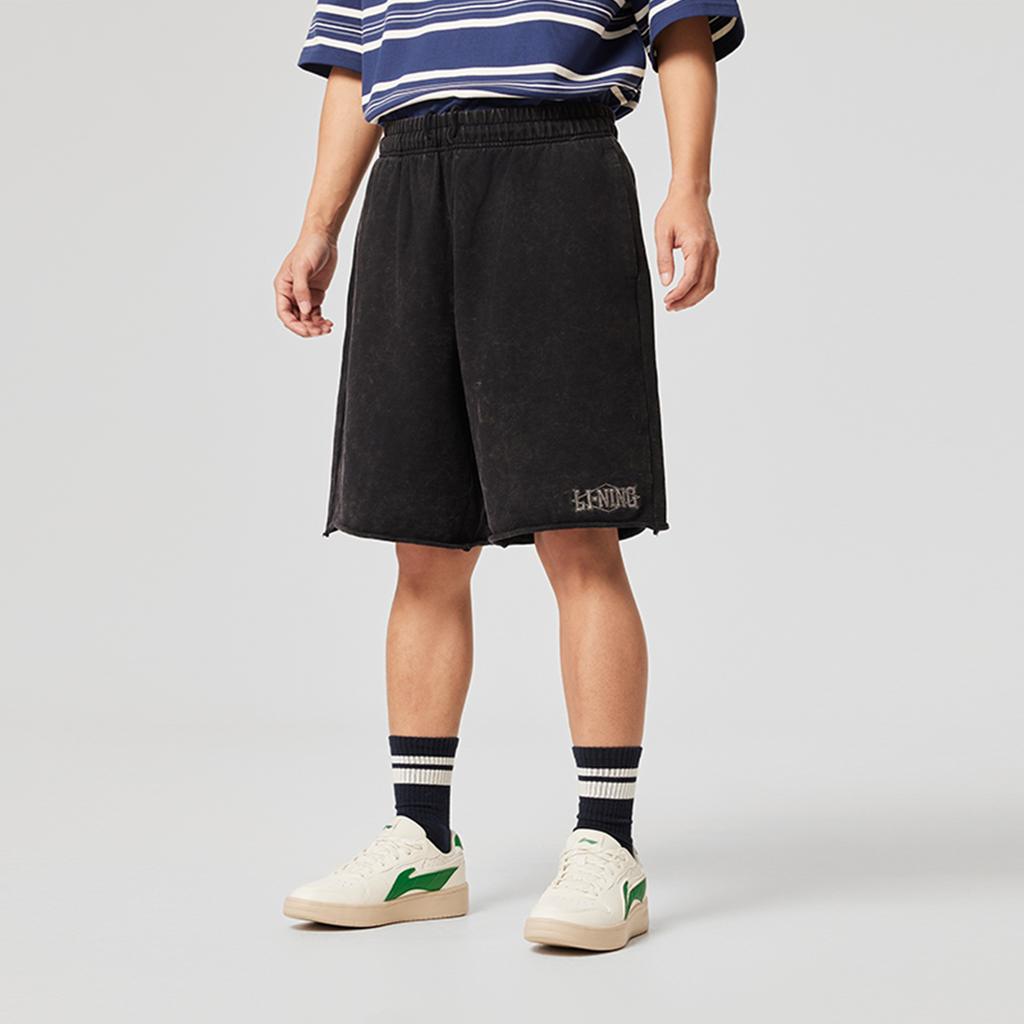 Li-Ning Sports Lifestyle Series Letter Mid-Waist Drawstring Breathable Versatile Straight-Cut Casual Shorts Men Shorts Black AKSV527-1