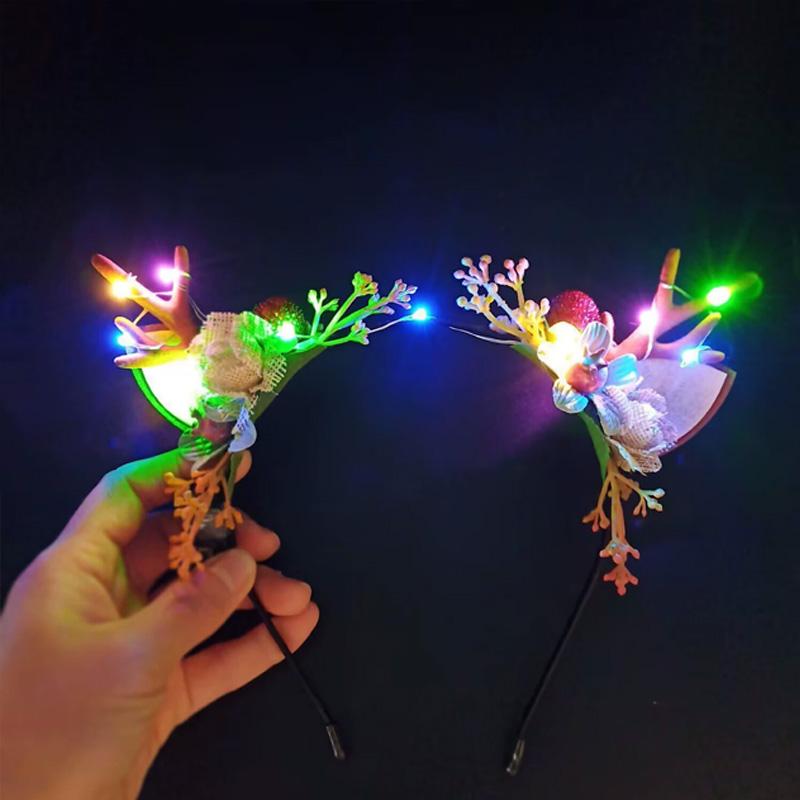 1PC Hair Band Glowing Headwear Hair Accessories Elk Pulp Antlers Party Prop Christmas Headband LED Light