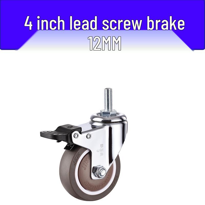 Rueda giratoria de goma universal con freno y rodamiento silencioso - Rosca M6/M8/M10/M12, Rodillo blando