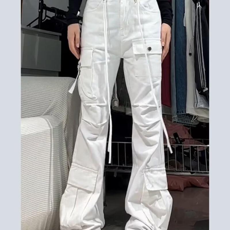 Women's Retro Micro-Flared Cargo Pants with Pockets - Spring/Autumn 2024 Collection