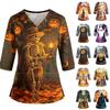 Women's Halloween Top V-Neck with Pockets Side Slit 3/4 Sleeve Costume Scrub Shirt